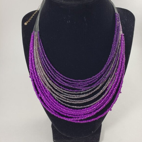 MIXIT Layered Beaded Necklace 20" Luxe Purple, Silver Festival Statement Jewelry - Picture 6 of 11